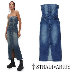 STRADIVARIUS | Blue | DENIM DRESS WITH SLIT